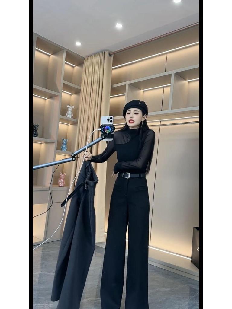 European High-End Winter Wool Wide-Leg Pants: Stylish, High-Waisted, Versatile, and Warm Women's Casual Trousers.