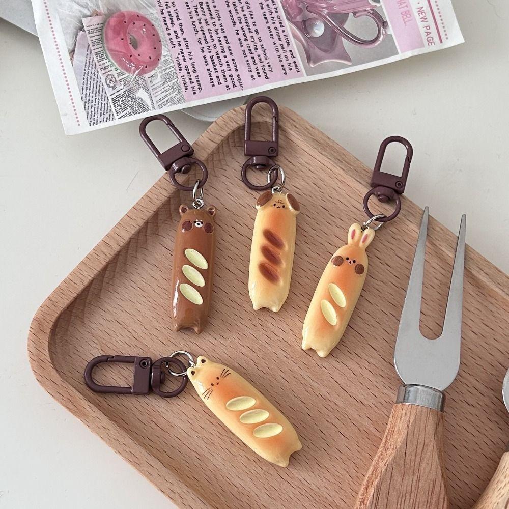 Kitty Bread Puppy Pendant Dog Cat Bag Hanging Cartoon French Bread Bear Keychain  Unisex
