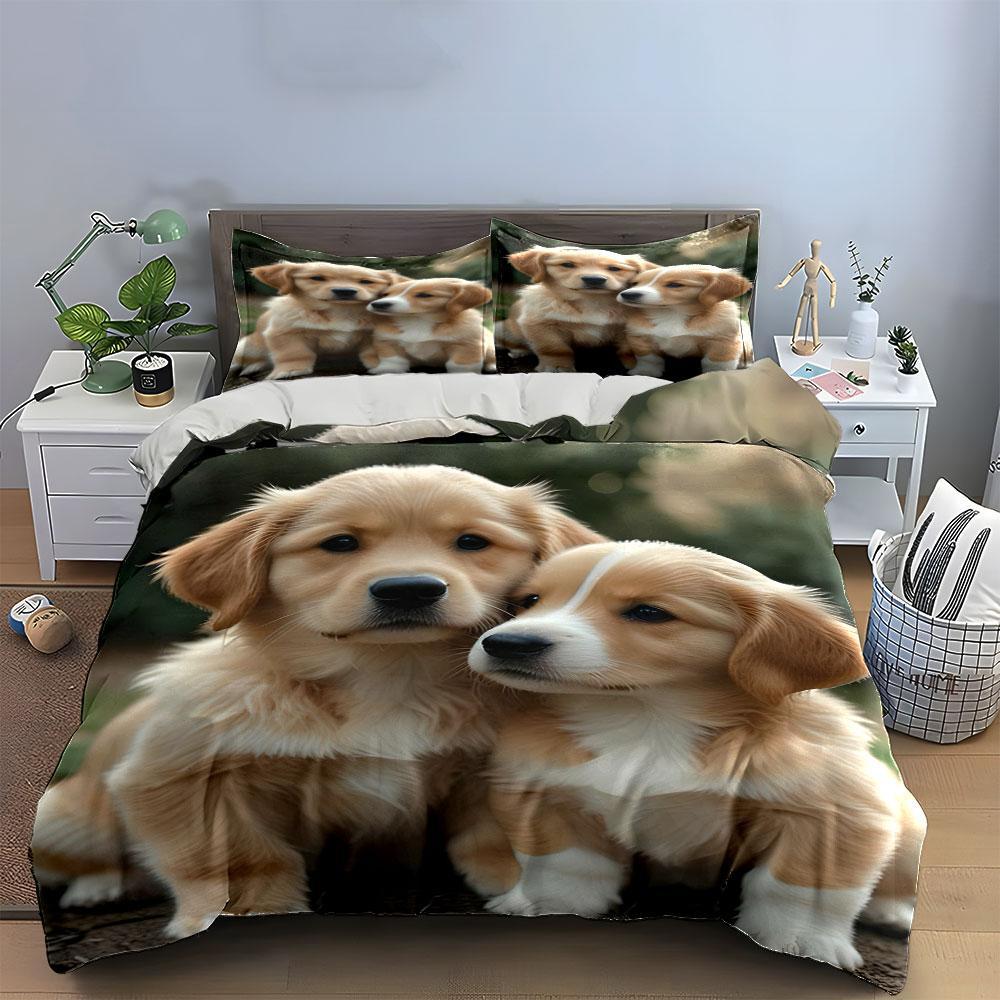 Golden Retriever Hundepaar. Bettwäsche-Sets Bettbezug-Sets Bettbezüge Kissenbezüge(1 * Bettbezug 2 * Kissenbezüge ohne Bettdecke)