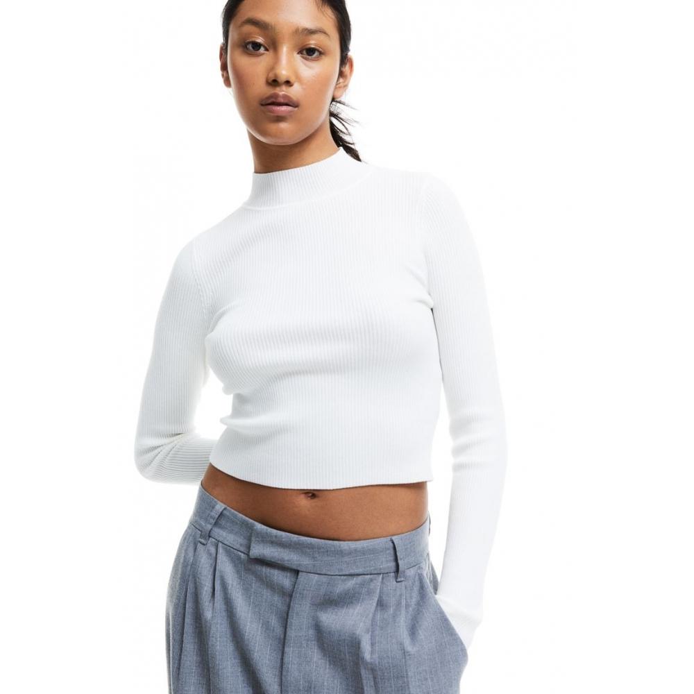 

H M rib knit turtleneck top white