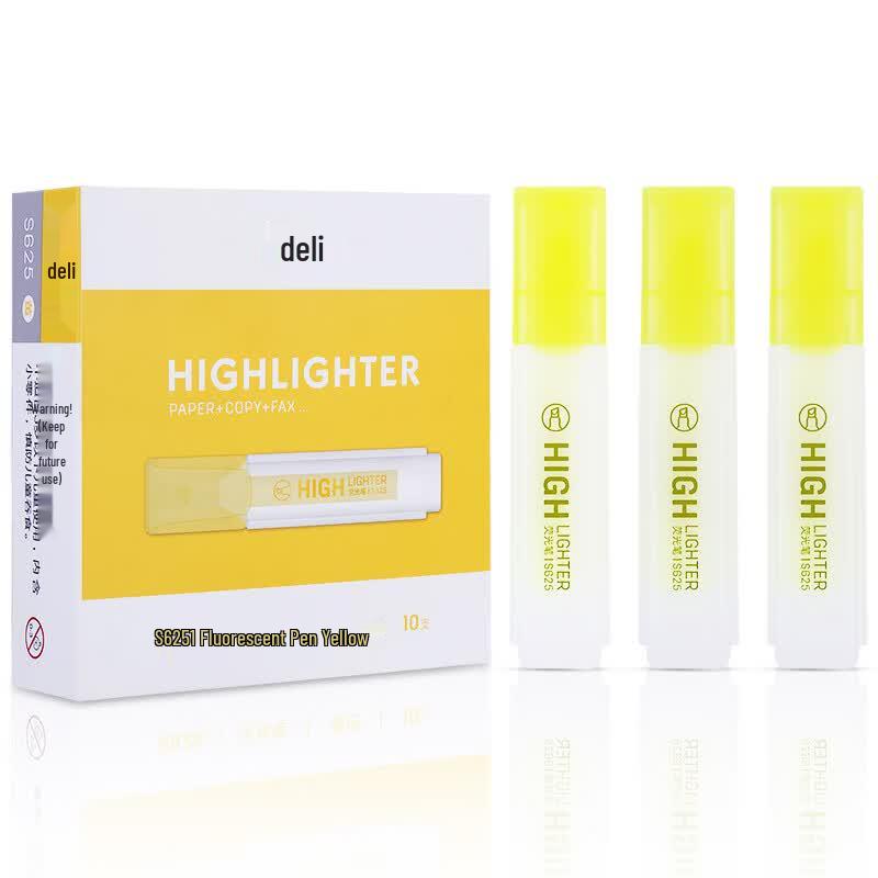 Deli S625 Large Capacity Flat-Tip Highlighter Pen 10-Pack