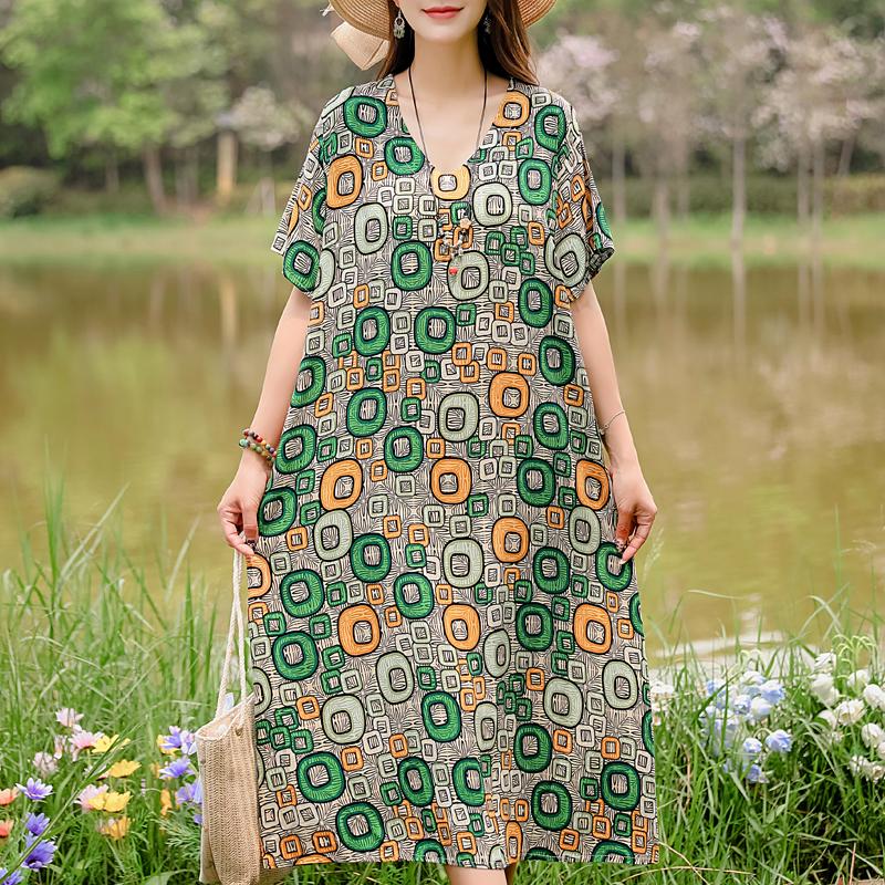 

Повсякденні жіночі сукні Літній Вінтажний одяг Великий розмір Елегантна літня довга сукня з коротким рукавом 3XL