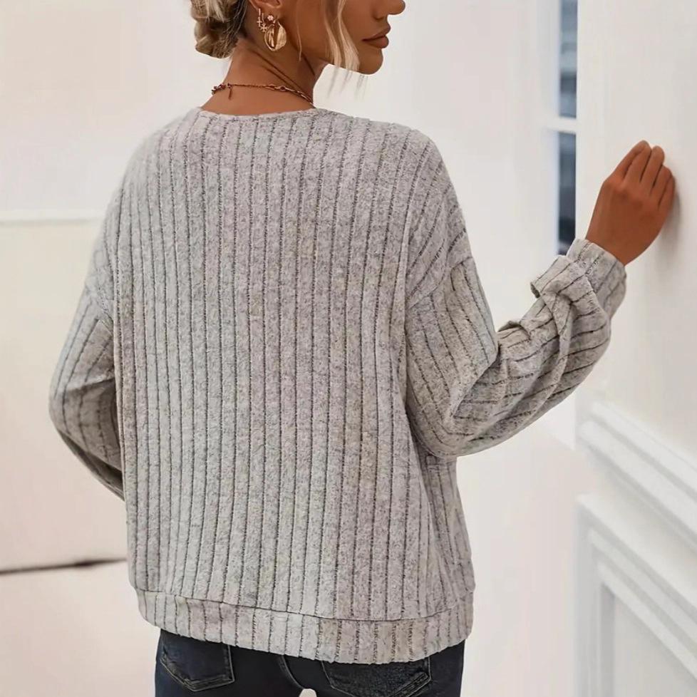 European and American Women's Solid Color V-Neck Button Cardigan Coat, Loose Fit, Long Sleeve, 2025 Spring/Autumn/Winter Collection.