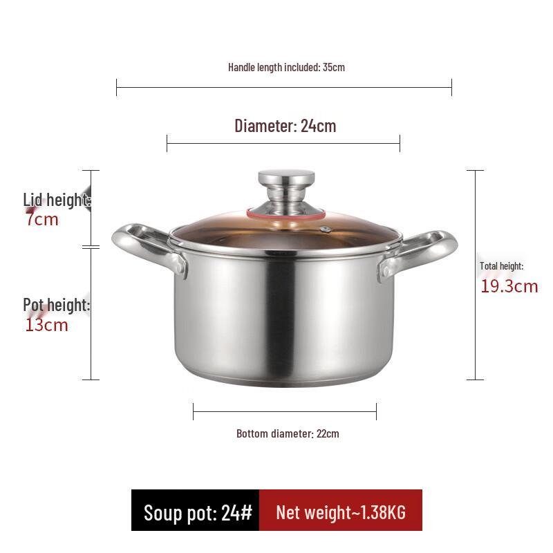 Liliang 304 Stainless Steel 24cm Double Handle Soup Pot