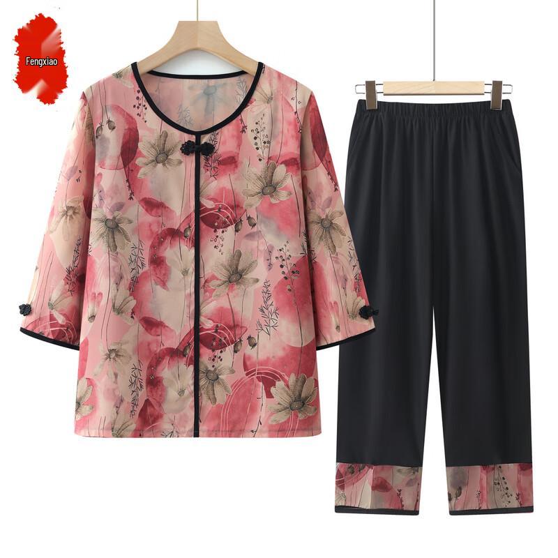 Elderly Women s Chinese Style Summer T-shirt Set 3XL