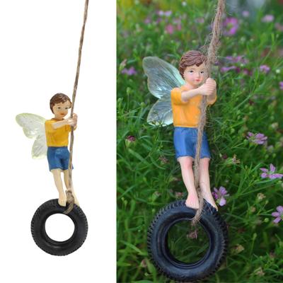 Garden Fairy Statue Resin Miniature Fairies Figurines Outdoor Garden Accessories Mini Swing Fairy Figurines Statue