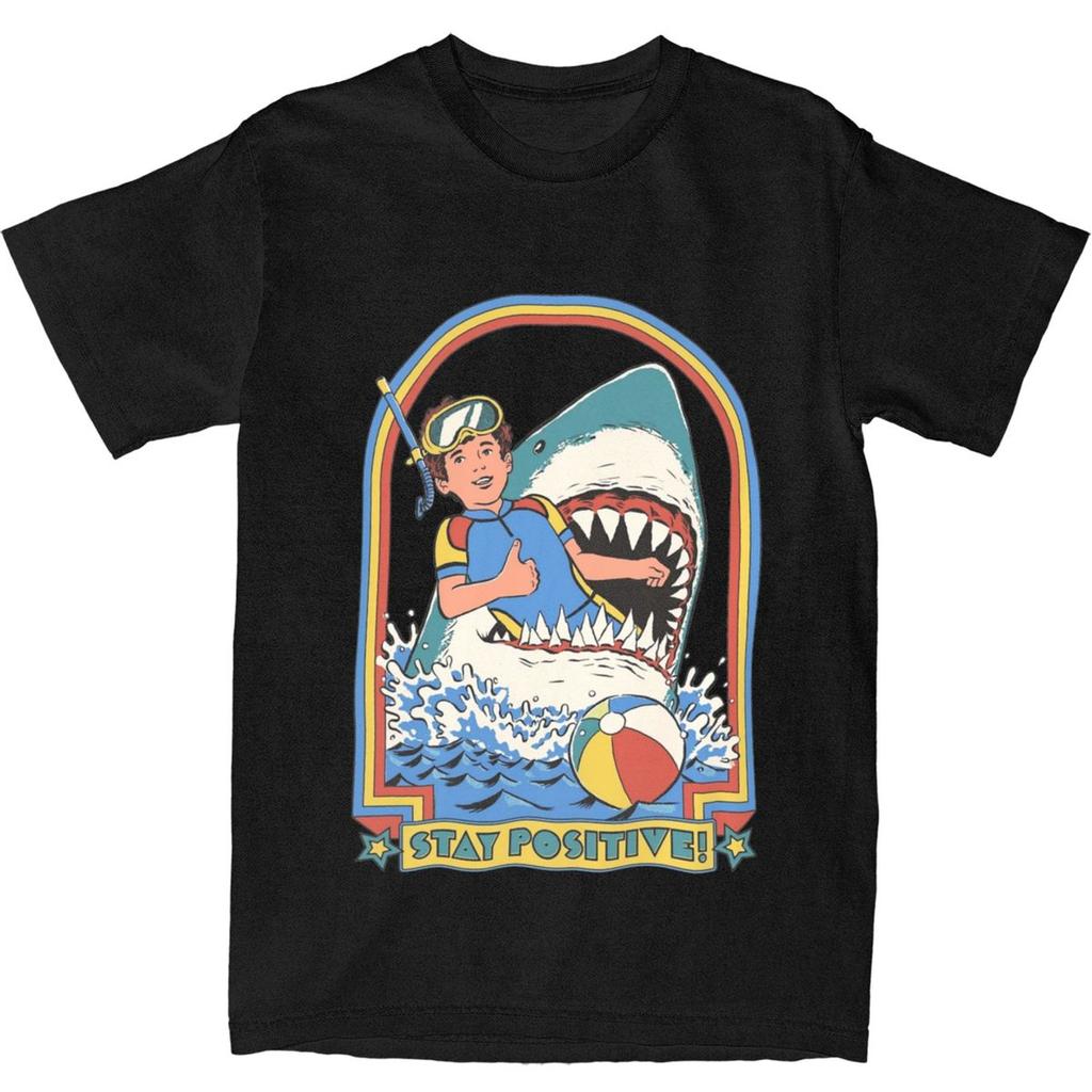 Unisex Womens Vintage Horror Humor Stay Positive T Shirts Accessories S S Nostalgia Humorous Cotton Tops Tshirt