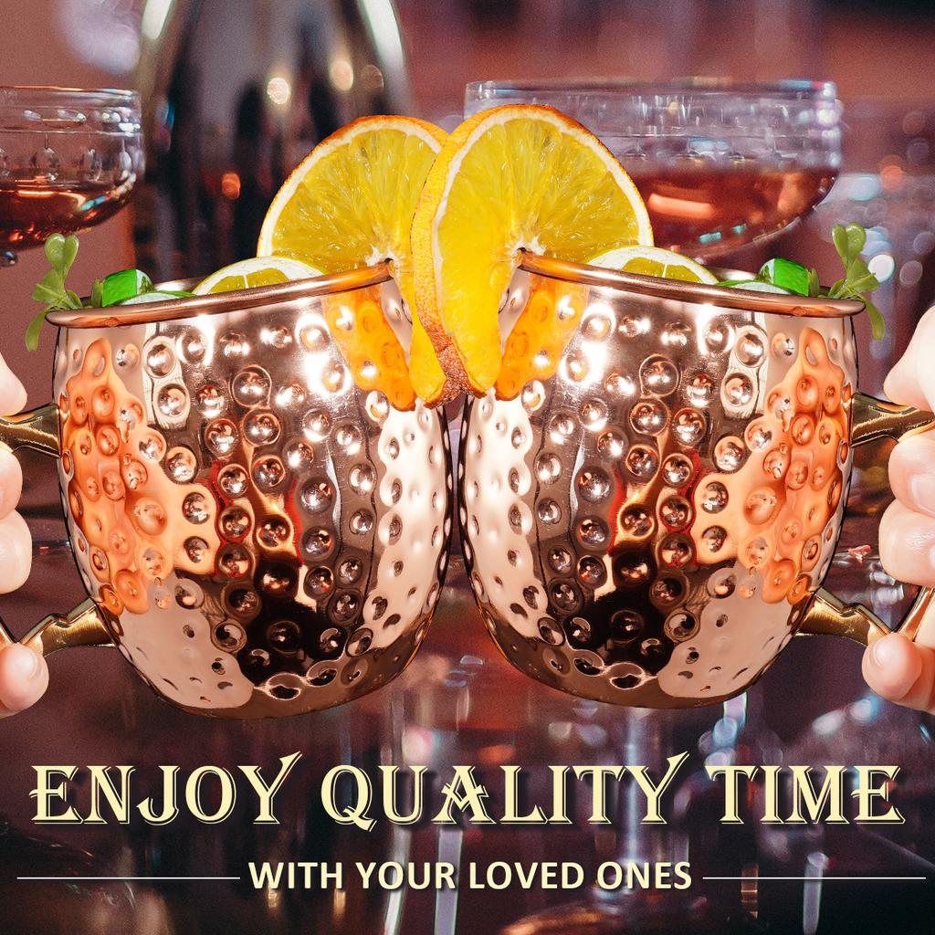 Leeseph Moscow Mule Mugs, Hammered Copper Cups with 304 Stainless Steel Lining, for Cold Drinks, Beer, Wine, Bars, Parties, Gift