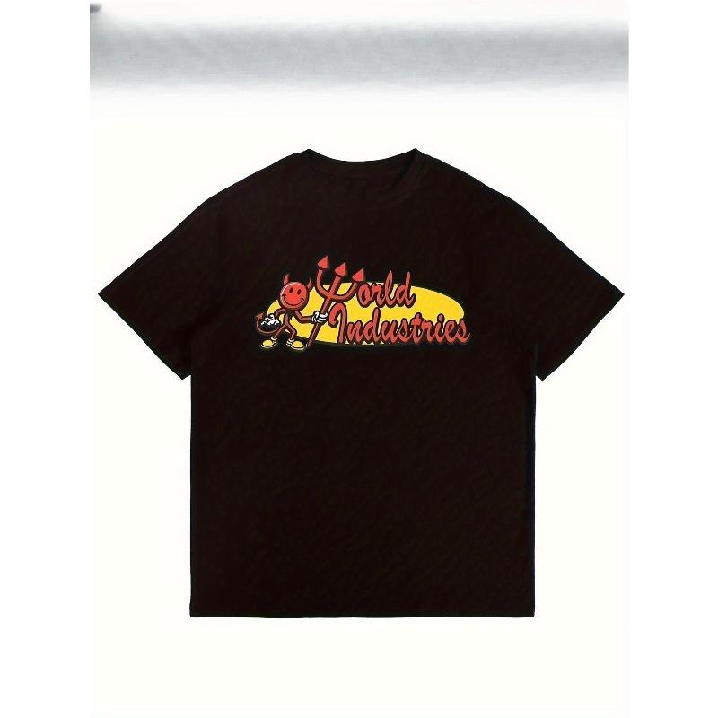 

European Size Men s Short-Sleeve T-Shirt - World Industrial Pattern Print, Eye-catching Red and Yellow Lettering,Breathable Fabric, Crew Neck T-Shirt S чёрный