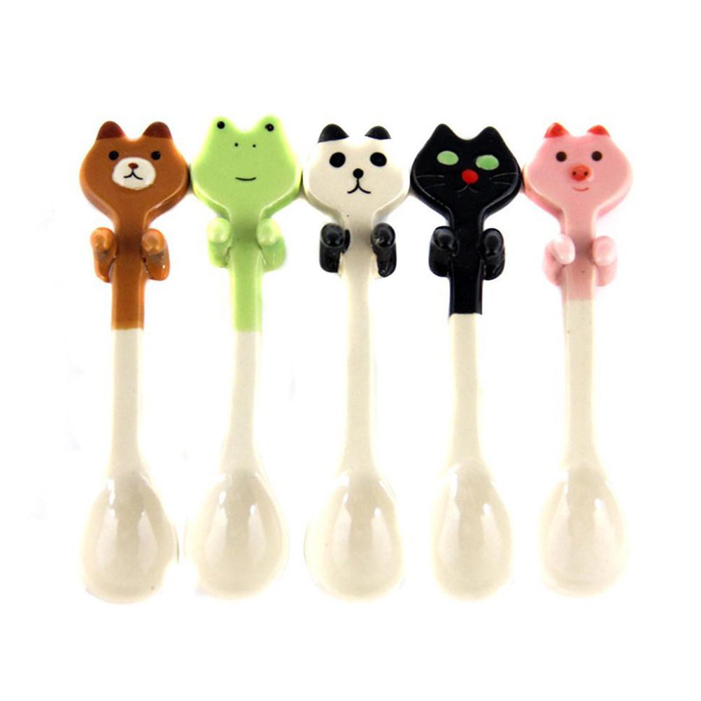 Brown Cartoon Animal Ceramic Spoon Hanging Hook Coffee Dessert Spoon Cute Design 11.6x2.5cm Romantic Kitchen Essential
