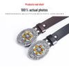 Black Cowhide Leather Belt with Bullet Pattern and Rotatable Buckle for Autumn/Winter