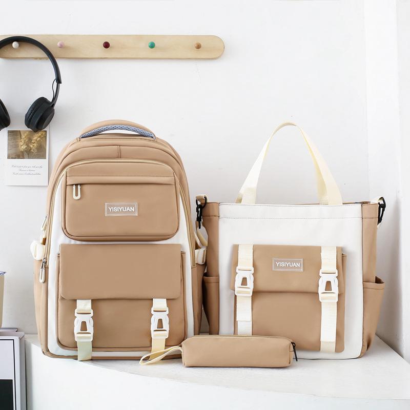 School bag large capacity lightweight junior high school student school bag women's new high value three-piece set backpack contrasting color