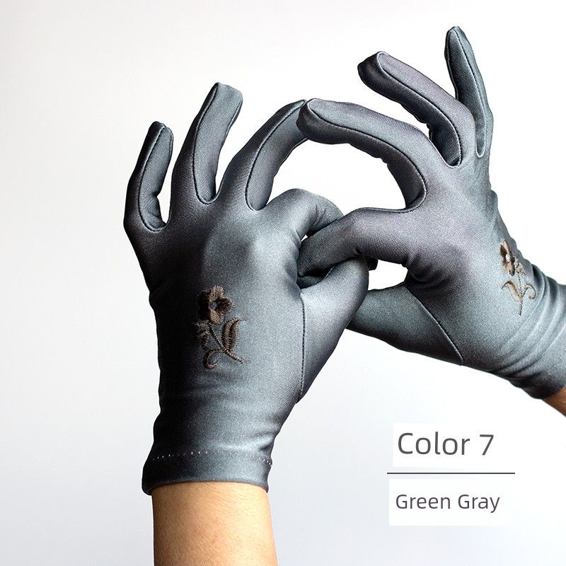 Spandex High Elastic Gloves Jiamus Square Stage Performance Embroidered Female Summer Sun Protection Winter Colorfast Black White Gray
