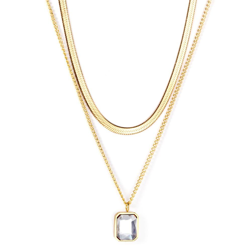 Stacked Double Chain Necklace Trend Diamond Earrings Electroplated 18K Gold Stainless Steel Necklace Women
