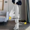 145cm Petite Women's White-Gray Sweatpants - Straight/Wide-Leg for Spring, Summer, Autumn