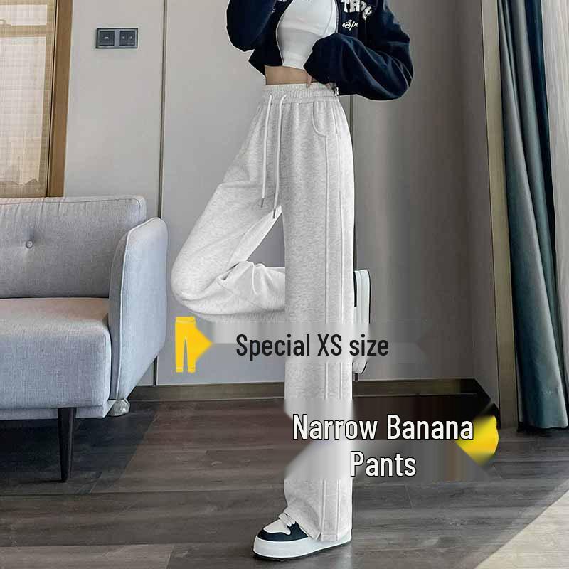 

145cm Petite Women s White-Gray Sweatpants - Straight/Wide-Leg for Spring, Summer, Autumn XL (For 121-130 lbs)