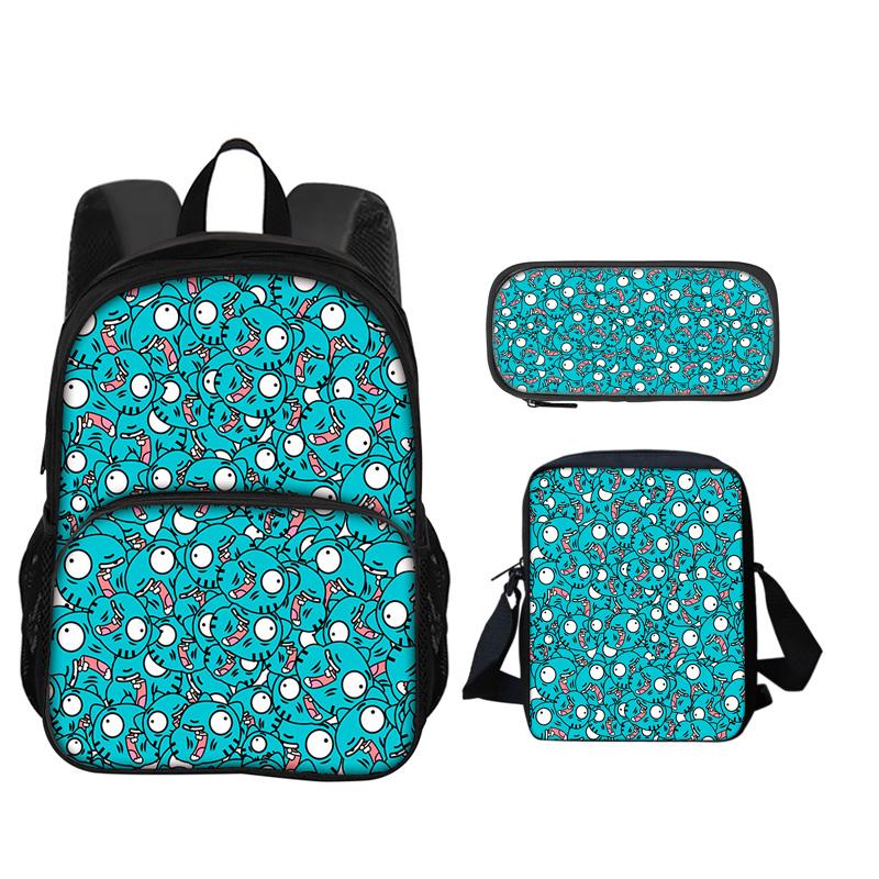 The Amazing World of Gumball Round Front Bag Backpack Pen Bag Shoulder Bag 3Pcs Set Cartoon Anime Printed Student Boys and Girls