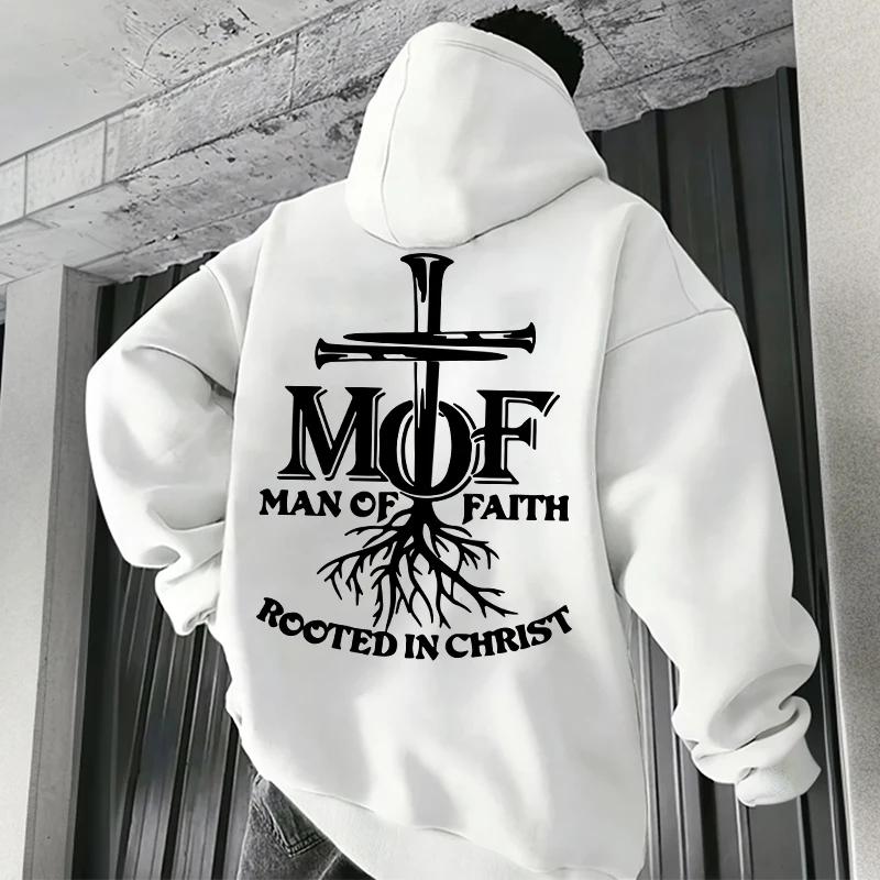 Autumn Winter Daily Casual Sporty Fashion Hoody Outerwear 2025 Hot Sale Men's Hoodie Man of Faith Jesus Print Hooded Sweatshirts