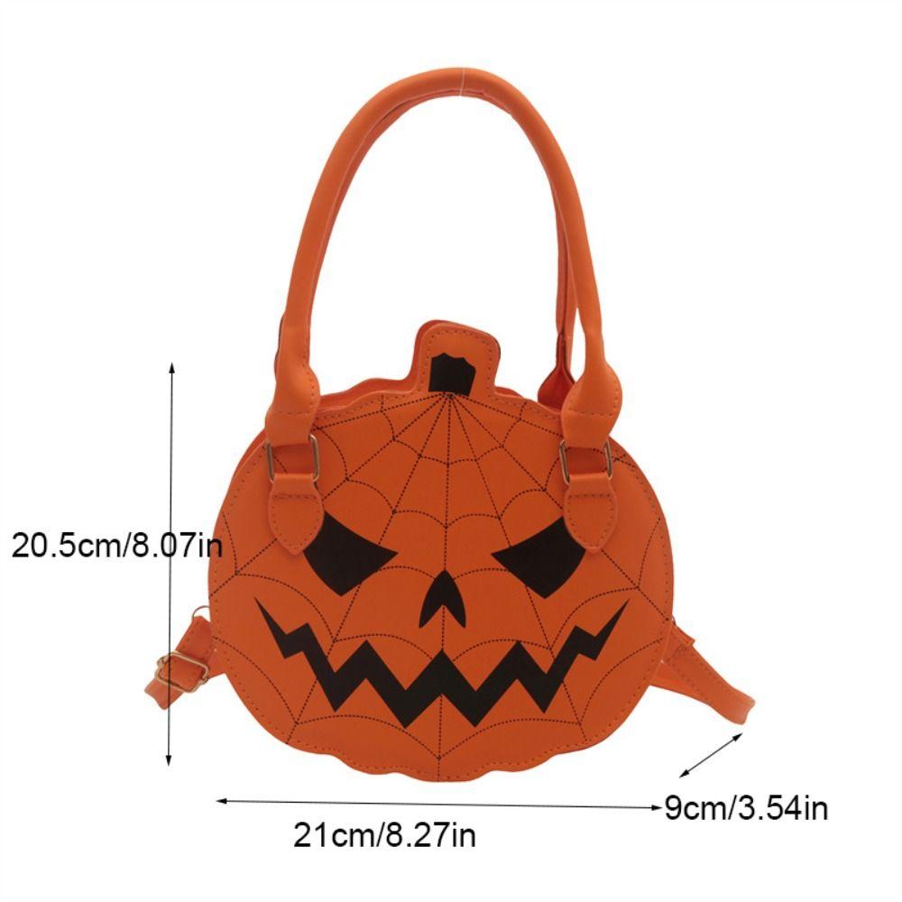 PU Pumpkin Shape Bag Skull Ghost Handbag Simple Halloween Shoulder Bag Storage