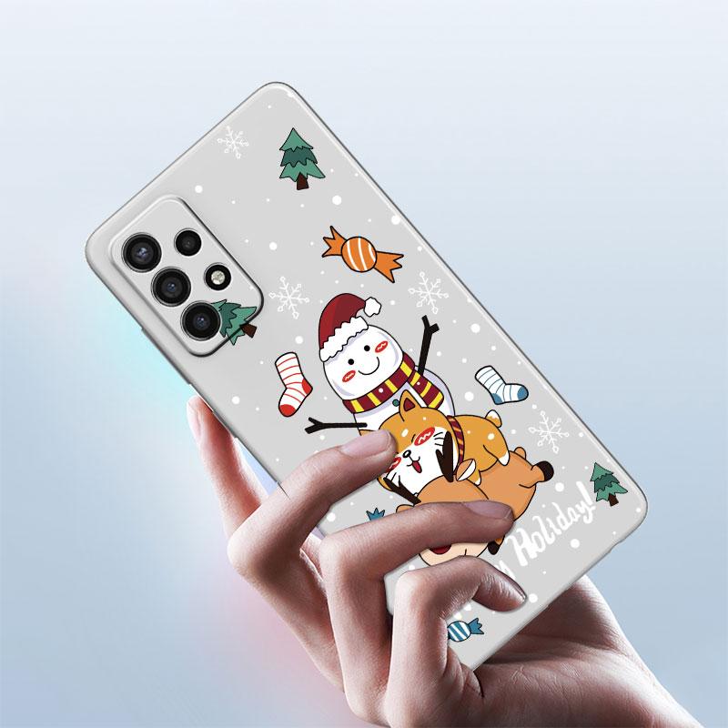 Clear Case For Samsung Galaxy A52 A12 A51 A32 A21s A71 A32 A22 50 A70 A31 A72 5G Phone Cover Snow Merry Christmas