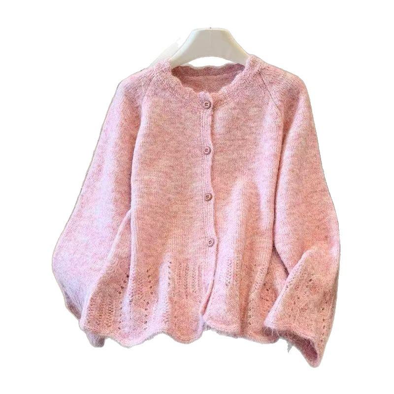 Women's Soft Knit Cardigan with Colorful Lace Collar - Cozy Autumn/Winter Loose Fit Fur Coat