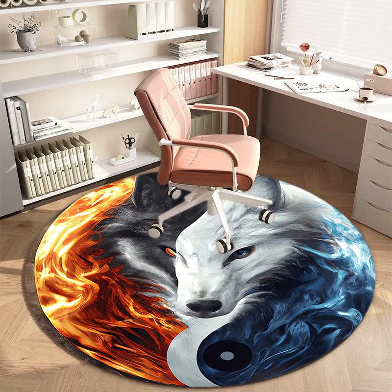 1Pc wolf theme Printed circular carpet, home door mat, outdoor travel protection carpet A1