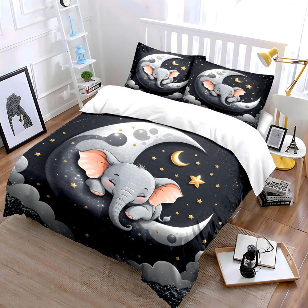 Baby Elephant Moon-Themed Set  Kid'S And Adults' Bedroom Decor, Exquisite Three-Piece Bedding Set Gift