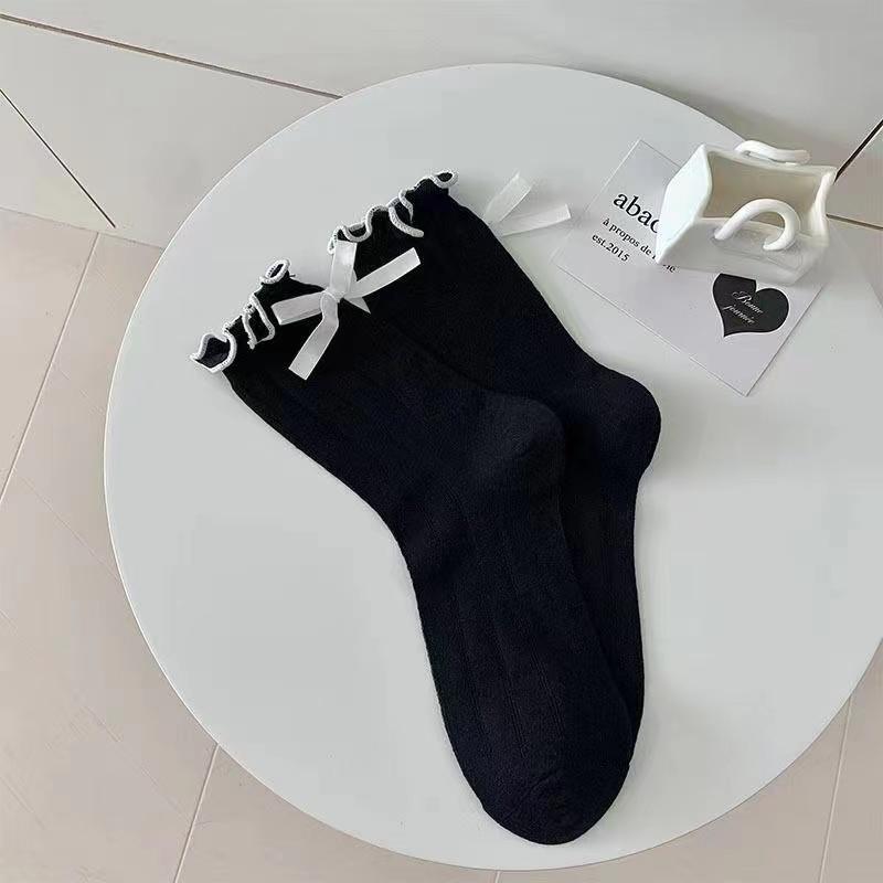 New Thin Mid Tube Socks Bow Anti Pilling Pile Socks Breathable Hollow Mesh JK Socks Spring/Summer