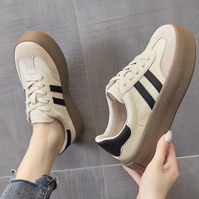 Leather Retro German Training Shoes Women's Forrest Gump Shoes Spring New Thick Baseplate Shoes Casual Sports White Shoes
