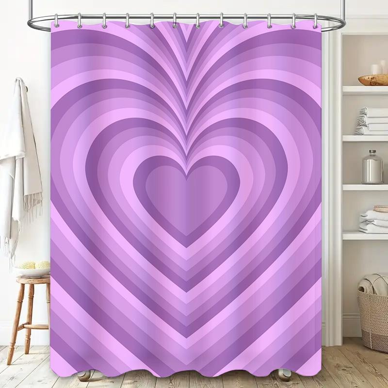 Purple Heart Shower Curtain Modern Bathroom Decor With Swirls Stripes Pattern In Lavender Pink Shades For Bathtub Or Standup Sho
