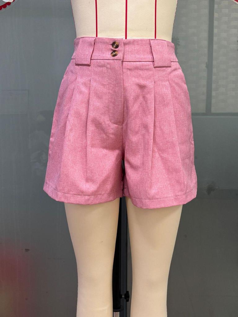 High-Waisted Fashion Casual Solid Color Shorts with Pockets for Women - Summer 2025 Collection