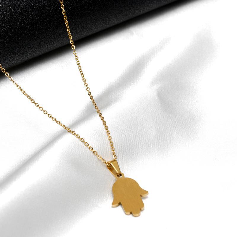 Turkish Ethnic Evil Eye Necklace with Diamond-Accented Blue Eye Hand Pendant In Titanium Steel