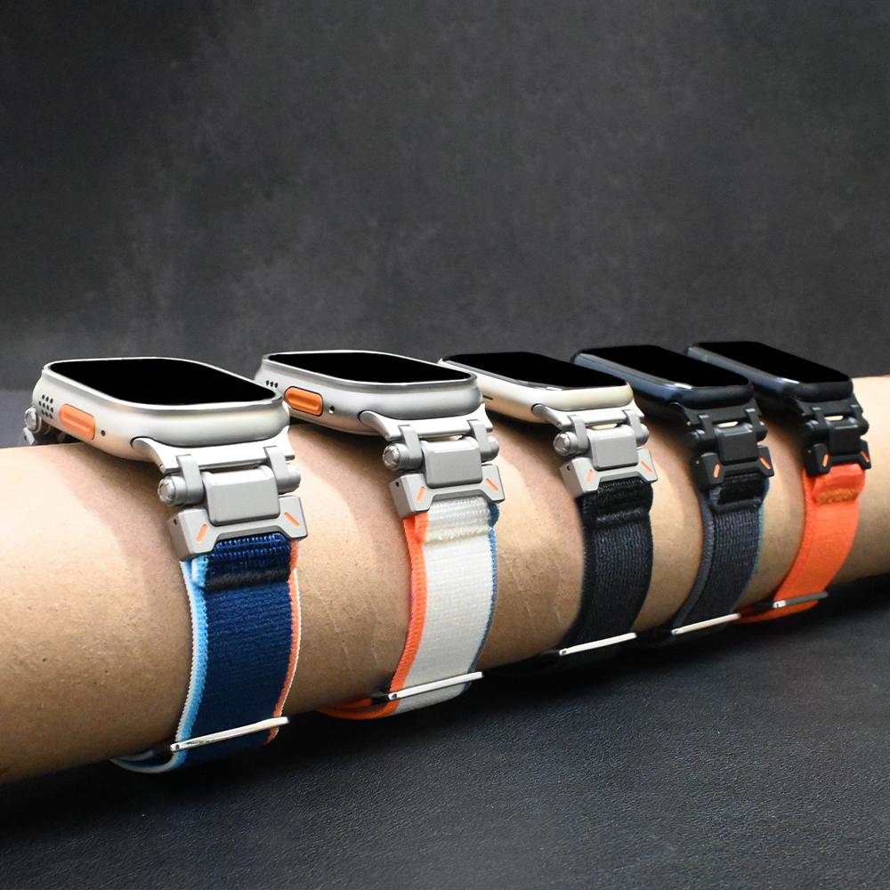 Nylon Strap For Apple Watch Ultra 2/1 49mm 46mm 45mm 44mm Metal Connector Bracelet For iWatch Series 10 9 8 7 6 5 4 se Men Band