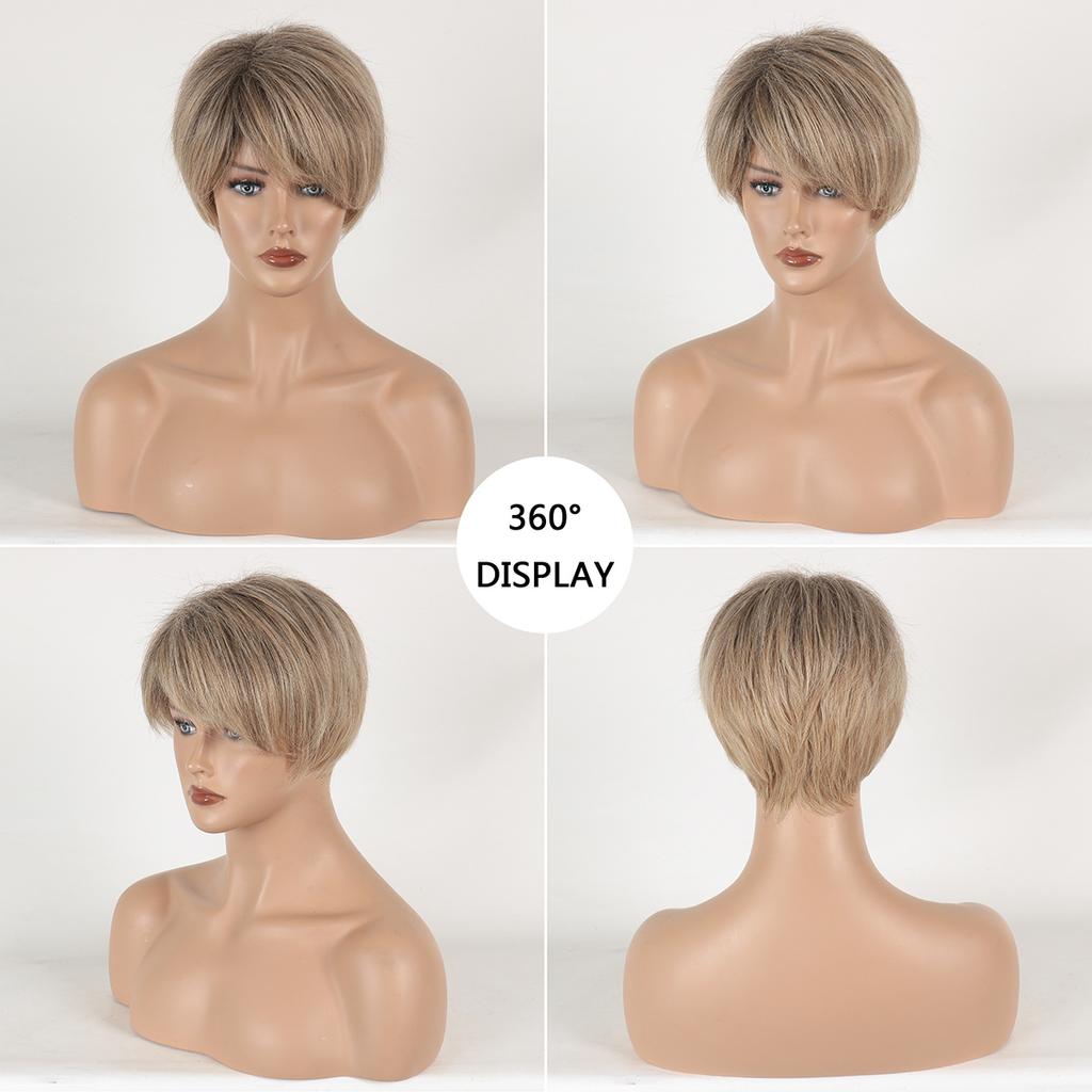 Women Short Bob Wigs Gold Blond With Side Bangs Heat Resistant Fiber Synthetic Straight Wigs Daily Use Cosplay Hair