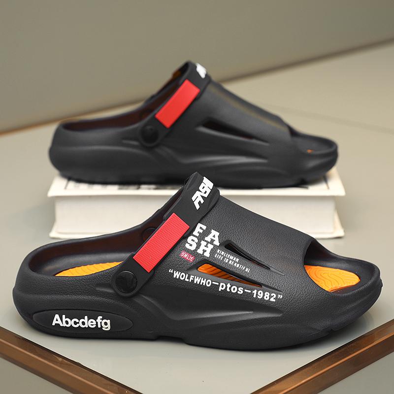 Men's Anti-Slip Outdoor Clog Sandals - Quick-Dry EVA Beach Shoes with Bold Letter Print, Lightweight Garden/Camping Sandals for Walking