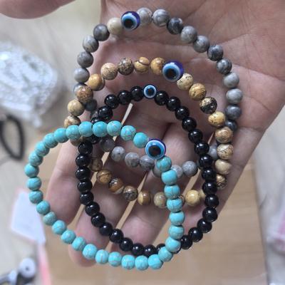 Fashion 6mm Natural Stone Bead Eye Obsidian Hematite Tiger's Eye White Pine Elastic Bracelet, Bracelet