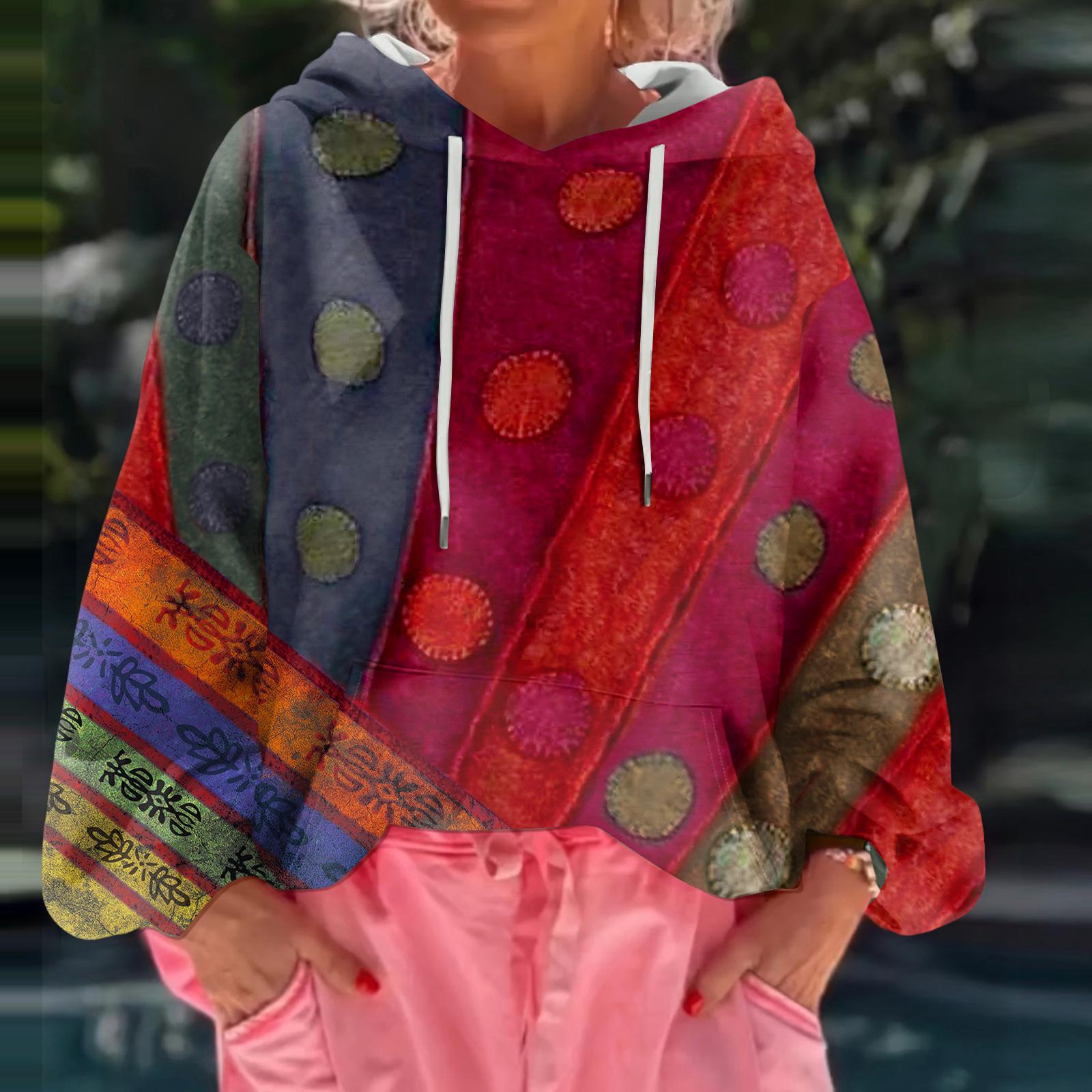 

Женский худи свободного кроя с цветочным принтом и длинными рукавами XL красный