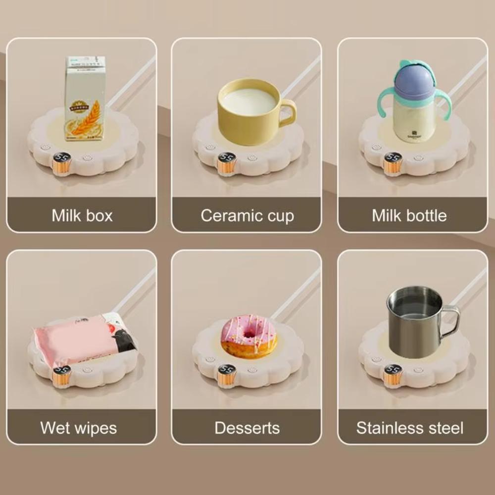 Flower Shaped Thermostatic Coaster Adjustable Temperature Electric Heating Cup Pad Dormitory