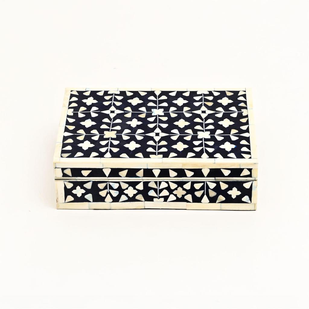 Floral Bone Inlay Box Set of 2 – Handcrafted Decorative Storage Boxes
