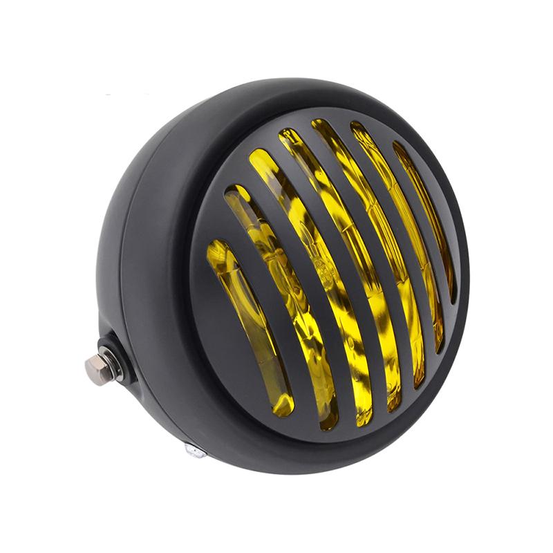 Black Metal Retro Headlight Round Motorcycle Grill Halogen Headlight Motorbike