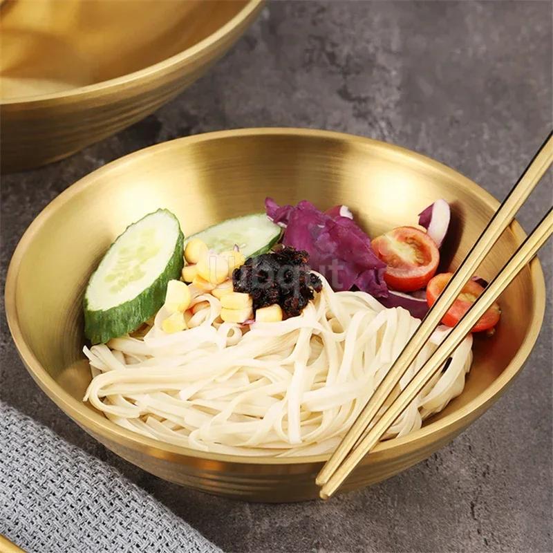 304 Stainless Steel Mixing Golden Hat Disc Korean Noodle Tableware Japanese Ramen Bowls Insulated Soup Ramen Bowl Bowlset