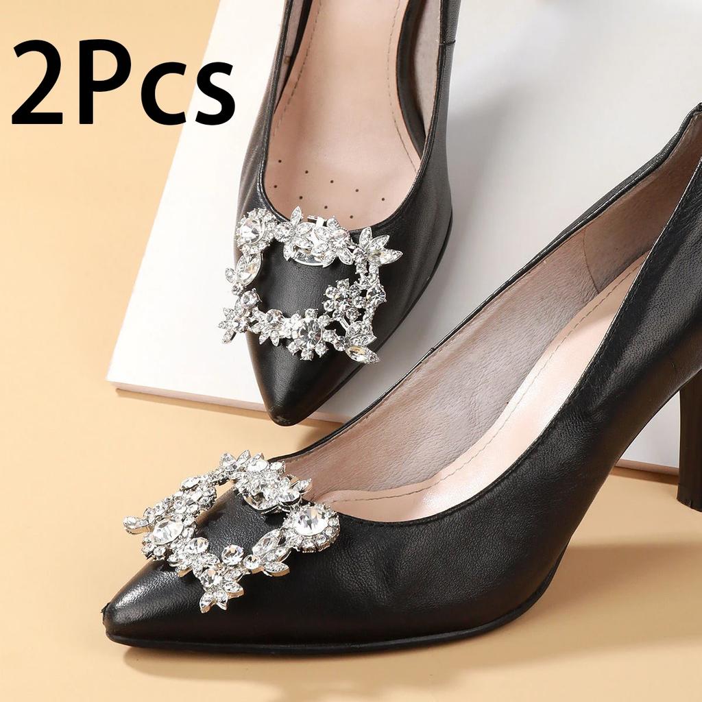 2Pcs High Heels Metal Decoration Buckle Removable Luxury Rhinestone Butterfly Shoe Buckle Vamp Decoration Toe Accessory