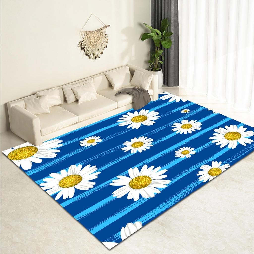 Colourful Daisy Wild Plant 3D Carpet Rug for Home Living Room Bedroom Sofa Doormat Decor,kids Play Area Rug Non-slip Floor Mat