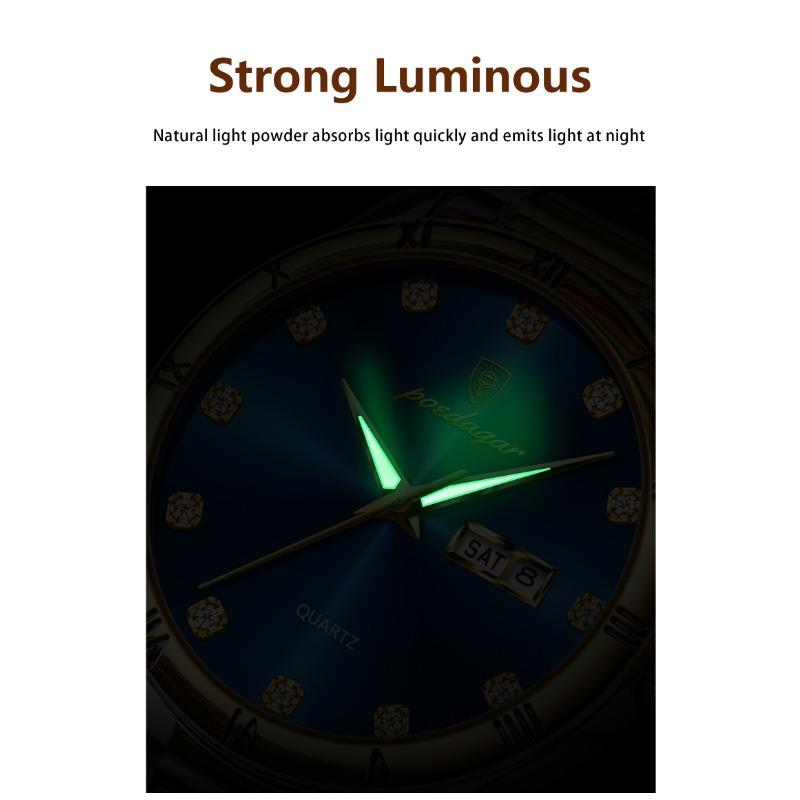 POEDAGAR Top Luxury Watch for Man Date Week Waterproof Luminous Wristwatch Quartz Stainless Steel Men's Watches Sports