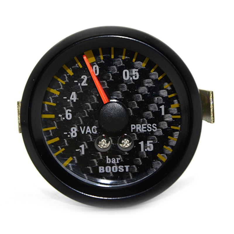2" 52mm Carbon Fibre Face Black Rim Boost Gauge Bar Psi Water Temp Oil Temp Oil Press Volts Tachometer Vacuum gauge+Gauge Pods