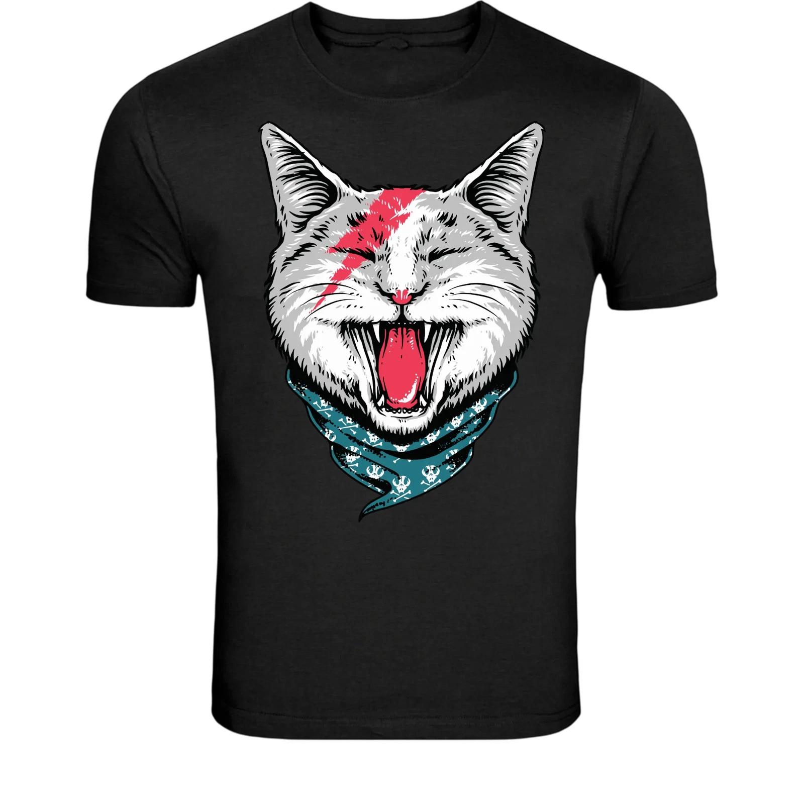 Rock Star Cat Lightning T-Shirt - Punk Rock Cat Graphic Tee 3XL
