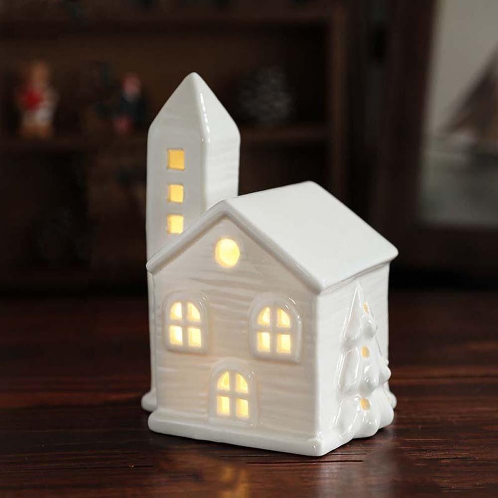 Button Batteries Christmas Atmosphere Lights Ceramic House-shaped Night Lamp  Birthday Present