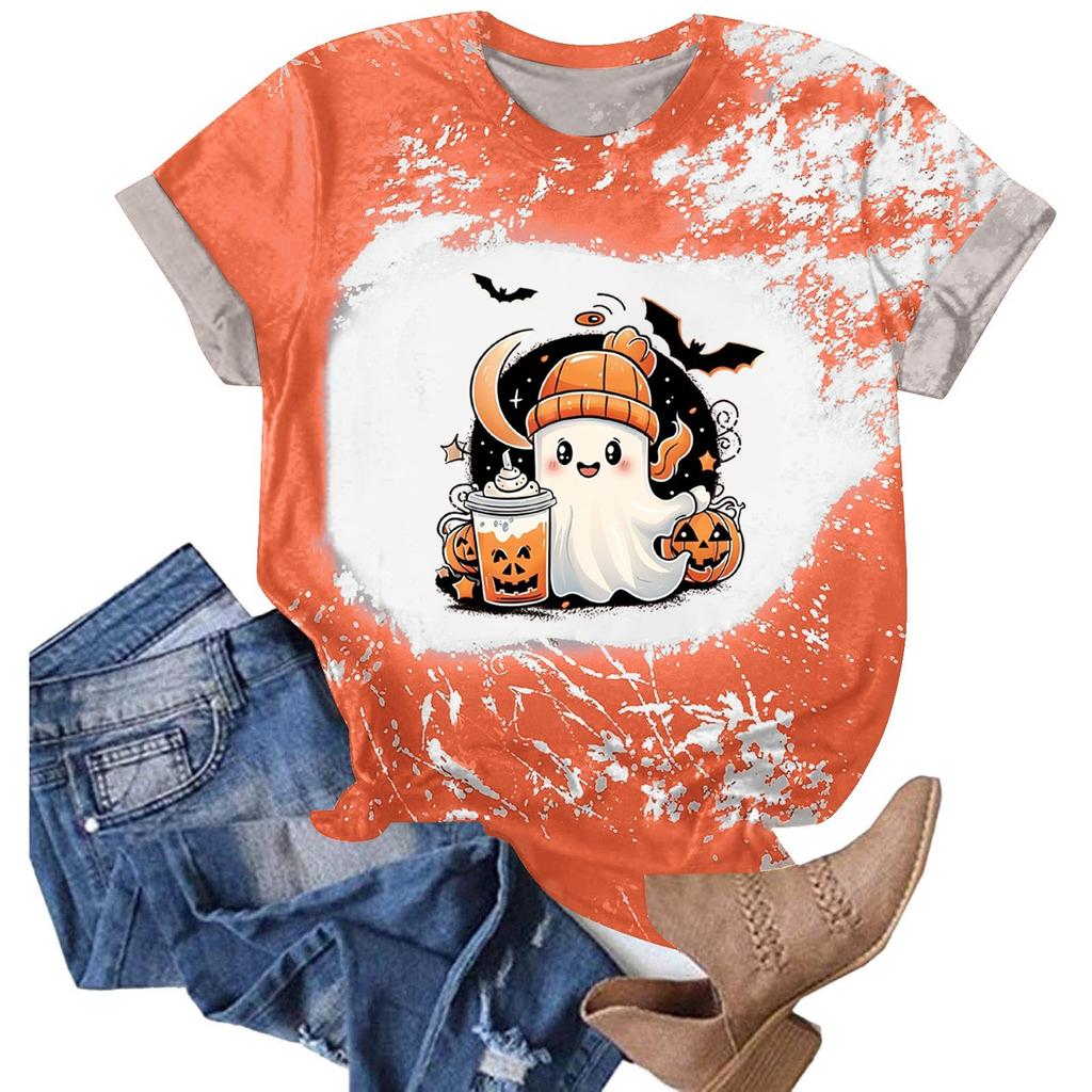 Halloween Shirts for Women Cute Shirt Fall Tshirt Gradient Graphic Tees Casual Short Sleeve Tops
