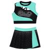 Girls Dance Crop Top and Skirt Set Sleeveless Rhinestone Design Side Slit Cheerleading Costume