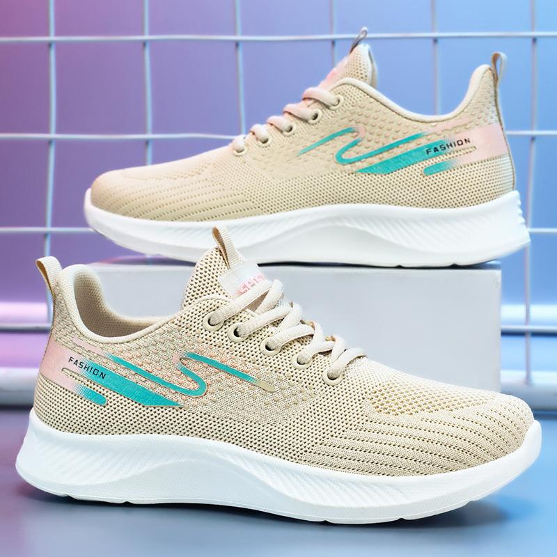 Women's Shoes, New Fly-knitted Walking Shoes, Mesh Breathable Casual Shoes, Pump-up Lace-up Shoes, Women's Soft-soled Versatile Single Shoes